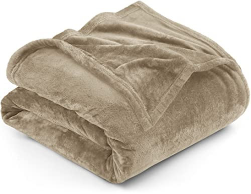 Utopia Bedding Fleece Queen Blanket, Soft, Cosy 300 GSM Fluffy Blankets For Sofas, Bed, Couches [Camel, 228x228 cm]