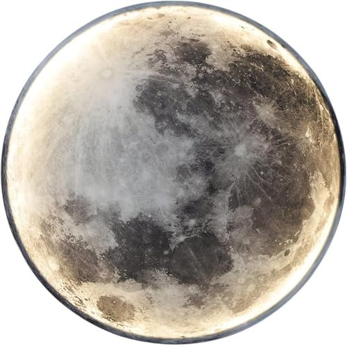 HKLY LED Wandleuchte Mond, Wandlampe Innen Moderne Dimmbar mit Fernbedienung Rund Acryl Wandbeleuchtung für Schalfzimmer Wohnzimmer Flur Treppen Mondlampe Nachtlicht, 3 Farbtemperatur
