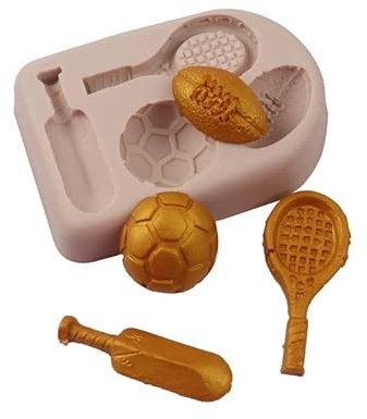 Football Cake Decoration Silicone Mould, Rugby Tennis Racket Fondant Chocolate Silicone Mulds for DIY Chocolate, Cake, Pudding, Ice Cream Or Keychain