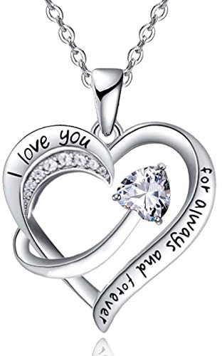 Emma Manor EM Collana Con Ciondolo Cuore D'amore per Donna Placcato Oro Bianco 18k 5A Cubic Zirconia Inciso Ti amo Gioielli Regalo per Ragazze Moglie (Chiaro)