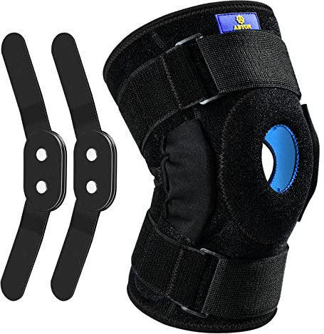ABYON Kniebandage mit Scharnier für Knie, Männer Damen Kniestütze mit Klettverschluss Zweiseitigen Stabilisatoren, Linderung und Wiederherstellung von Knieschmerzen (L)