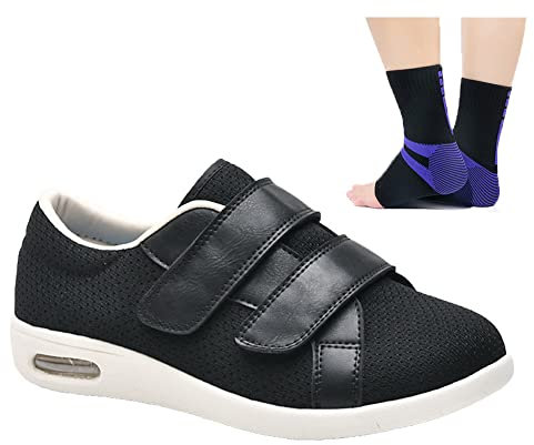 Aocase Diabetic Walking Shoes for Women Extra Wide Breathable Edema Orthopedic Slippers Adjustable Anti Slip Walking Shoes Elderly Plantar Fasciitis Disability Shoes,Black,40.5EU