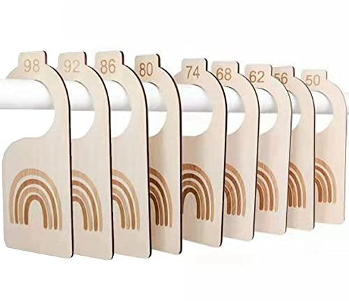 Kiwochy Baby Größentrenner aus Holz - 9 Konfektionsgrößen Garderobe Trennwände Kleiderschrank Teiler Kleidung Organizer - Regenbogen Design für Kinderzimmerdekore