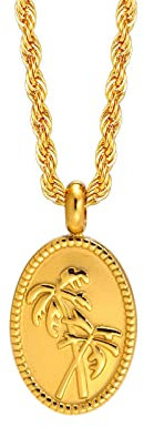 Gualiy Stainless Steel Pendant Necklace, Gold Necklace Pendant Oval Pendant with Coconut Tree Necklace
