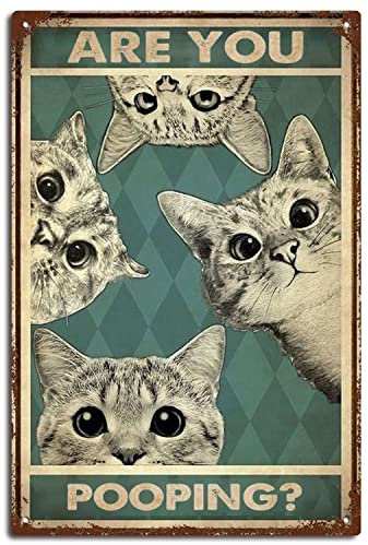 Luoboken Blechschild mit Aufschrift Cats are You Pooping, Badezimmer-Wand-WC-Dekoration, lustiges Kätzchen-Katzenliebhaber-Geschenk, lustige Katze, Kinderzimmer, Dekoration, Blechschilder, 20,3 x