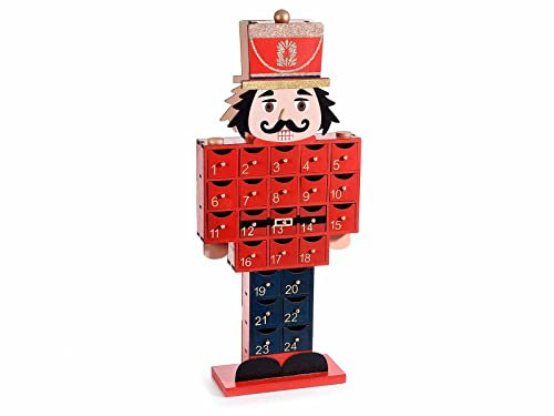 Gruppo Maruccia - Calendrier de l'Avent en bois en forme de soldat casse-noisette avec 24 tiroirs à remplir - Décoration de Noël - Idée cadeau - Hauteur 48 cm