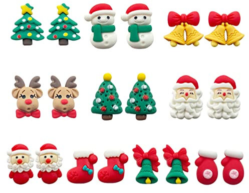 10/12/20 Paar Weihnachts-Ohrstecker, niedliche Weihnachtsschleife, Zuckerstange, Schneemann, Rentier, Weihnachtsmann, Ohrringe, Schmuck für Damen, L, Zink, kein Edelstein, Large, Zink, Kein Edelstein