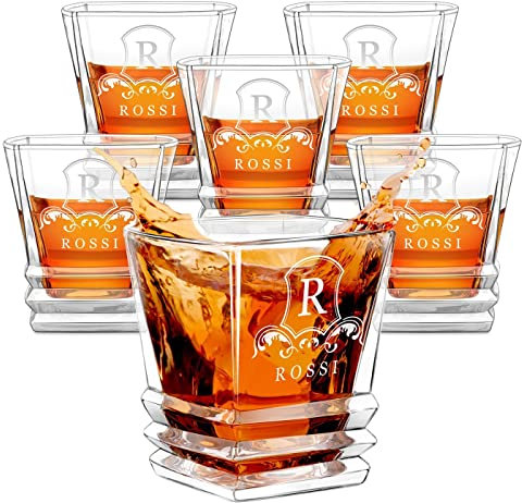 Maverton 6 bicchieri da whisky in vetro 280 ml - incisione personalizzata - set bicchieri per whisky - bicchiere di cristallo per compleanno - per festa del papà - per Lui - Ornamento