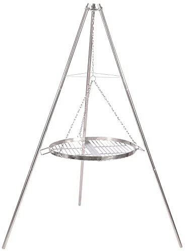 Lineslife Lagerfeuer-Stativgrill zum Kochen, langlebiger Edelstahl-Campingfeuer-Stativgrill mit rundem Grillrost und Tragetasche für Outdoor-Grill, Silber