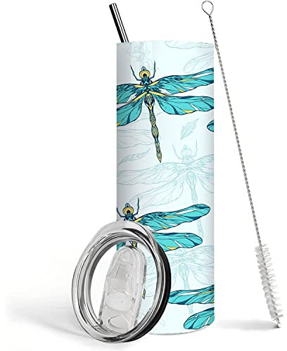 Dragonfly Tumbler With Lid and Straw,Dragonfly Water Bottle Cups Coffee Mug Travel Tumbler,Dragonfly Gifts for Women,Dragonfly Ornament, Stuff, Accessories