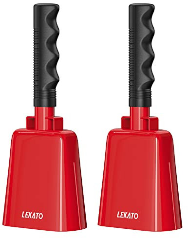 8 Zoll Stahl Kuhglocke mit Griff, LEKATO 2 Stück Lärm Makers Kuh Glocke für Fußballspiel Sportveranstaltungen Handglocke zum jubeln bei Fußballplatz Party Bauernhof Ranch (Rot)