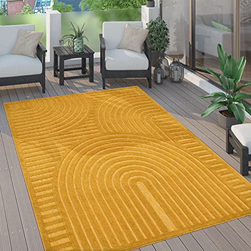 Paco Home Outdoor Teppich wetterfest & langlebig Moderne Boho-Designs mit 3D-Effekt Skandi-Look UV-beständig & robust für Balkon, Garten, Wohnzimmer & Küche, Grösse:240x340 cm, Farbe:Gelb 4