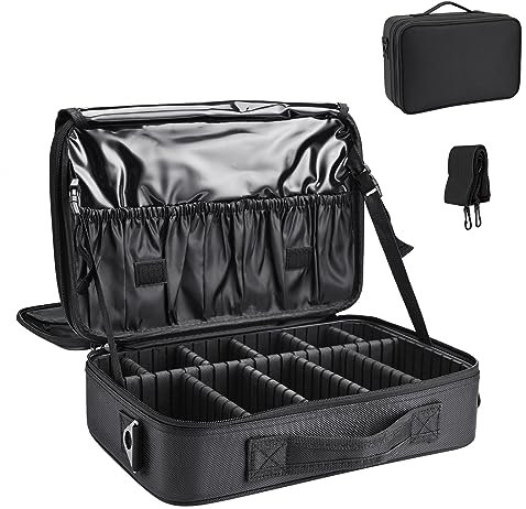 Shretty Make-up-Tasche, Reise-Organizer, Kosmetiktasche, professionelle Künstler-Aufbewahrungstasche mit verstellbaren Trennwänden für Frauen, Kosmetikpinsel, Toilettenartikel, Schwarz, Classic