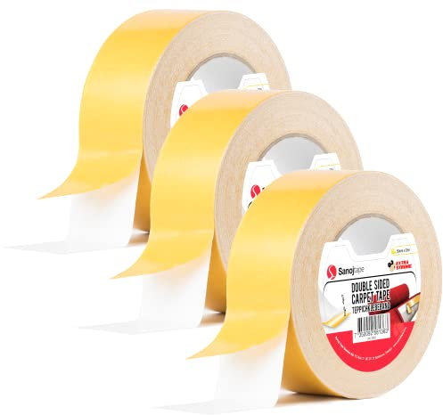 Sanojtape Original Teppichband 50mm x 25m (3-Pack) Doppelseitiges Verlegeband Klebeband für Teppiche, Matten, Fliesen, Laminat Extra Starkes
