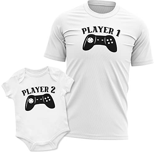 Purple Print House Matching Father and Son T Shirt and Babygrow Set Daddy Fathers Day Gaming Gift, 0-3 Months, White
