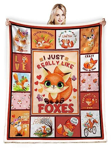 Juirnost Fox Blanket for Girl Just A Girl Who Loves Foxes Blanket Gifts for Fox Lovers Super Soft Fleece Cozy Plush Fox Pattern Blankets for Couch Sofa Bed Gifts 50x60