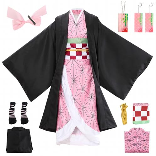 YYDSXK Cosplay Nezuko Tanjirou, Déguisement Kamado Nezuko Tanjirou Kochou Shinobu Mitsuri, Cadeau pour Enfants Adulte, Ensemble de Cape Kimono pour Carnaval Halloween