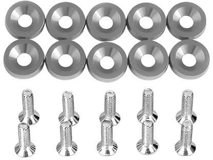 JNNJ 10 PCS M6 Kotflügelscheibe Motorraum Dress up Kit, Universal Eloxierte Aluminium Unterlegscheiben, Aluminium Kotflügel Stoßstange Scheibe Schraube(Silber)