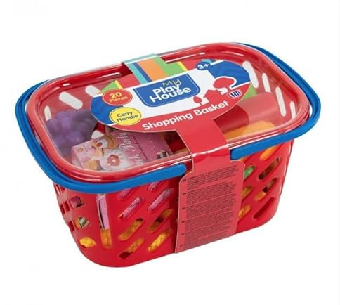 20Pc Plastic Fruit Veg Shopping Basket Pretend Food Role Play Kids Toy Xmas Gift (Red)