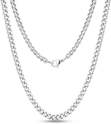 Collana da uomo in acciaio inossidabile 316L con catena da 3 mm e catena in argento da 14 pollici