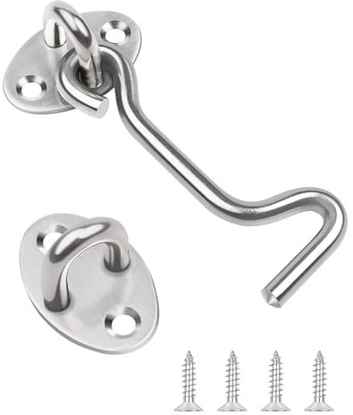 3 Inch Hook and Eye Latch, Leryati 1Pcs 75mm Silver Gate Hook Stainless Steel Cabin Hooks, Eye Latch Door Lock Hooks Lock, Apply to Wooden Gates, Window Brace Gate Door Catch