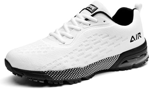 GOOBON Sportschuhe Herren Air Schuhe Laufschuhe Running Walking Sneakers Leichte Dämpfung Turnschuhe Weiß 45 EU