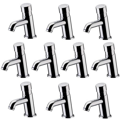 ENKI BT4300X10 Vision Non-Concussive Commercial Modern Pillar Taps, Chrome | Solid Brass, 1-Year Guarantee, Hot & Cold Pair, Twin Taps, Bathroom Basin