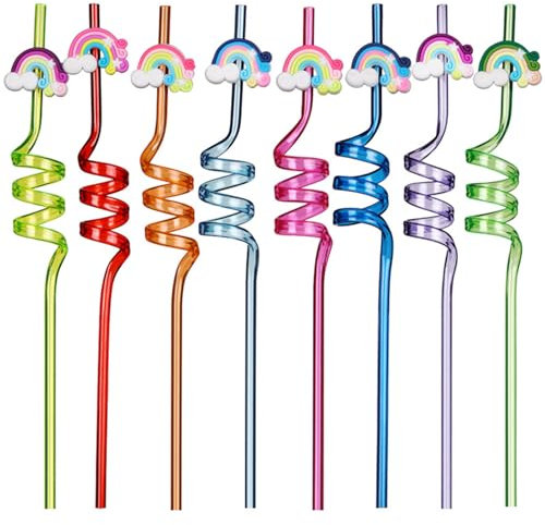 MAIGO 24PCS Rainbow Party Decorations - Rainbow Birthday Decorations, Unicorn Rainbow Straws, Reusable Rainbow Drinking Plastic Straws, Birthday Party Decorations, Unicorn Party Decorations Supplies