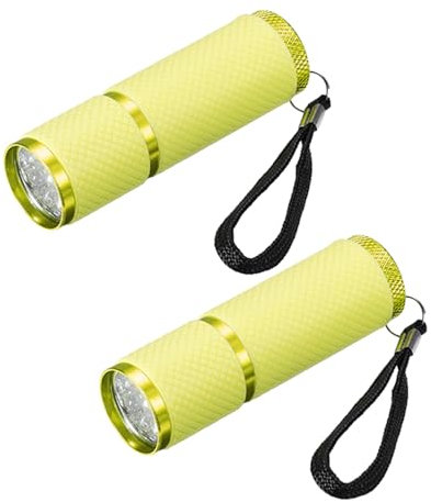 PATIKIL 9 LED Dunkel Leuchtende Taschenlampen 2Stk Mini Aluminium Taschenlampe Gummi Beschichtet Taschenlampe mit Gurt für Camping Wandern Party Gelb