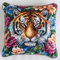 RKFLGEW Knüpfkissen-Set Mit Tiger-Tier-Stempel，Knüpfkissen-Set，Bunte Blumen，Diy-Häkelgarn，Nadelarbeit，Einfaches Handgemachtes Kissen Für Die Sofa-Dekoration Zu Hause 43x43cm