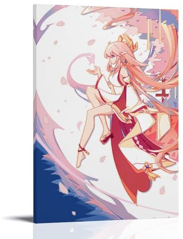 FBBINKA Game Genshin Impact Yae Miko, Wohnzimmer-Dekor, moderne ästhetische Wandkunst, Poster, Geschenk für Freunde, Rahmen-Stil, 20 x 30 cm