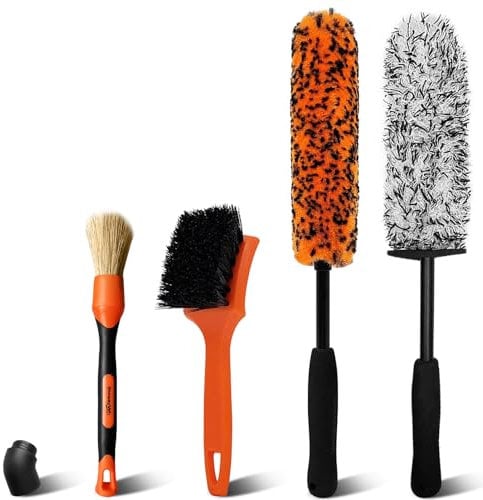 YeewayVeh 4PCS Wheel Brush Kit, Bendable Long Handle Wheel Cleaner Brush, Microfiber Rim Brush, Tire Brush and No Scratch Car Detailing Brush, Multipurpose Car Wheel Cleaning Kit