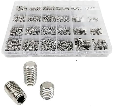 500/1500 M2 M2,5 M3 M4 M5 M6 M8 DIN913 304 Edelstahl, schwarzer Innensechskant, Flache Spitze, Madenschrauben-Set, Box, rostfrei, 1500 Stück