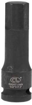 TOP-VIGOR Douille hexagonale à impact, 1,27 cm x H17 (17 mm), embouts hexagonaux en acier CR-MO de qualité supérieure, avec longueur de 78 mm pour clé dynamométrique, clé à cliquet, perceuses à impact