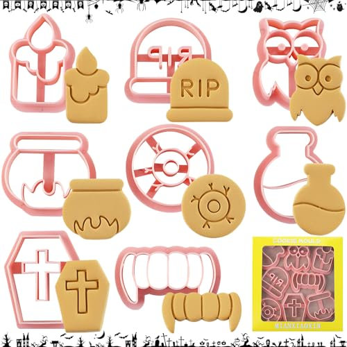 Shinybox Moldes Galletas Halloween, 8 Piezas Halloween Forma 3D Cookie Cutter Set Moldes, Moldes para Galletas, Cortadores de Galletas de Halloween para la Masa de Galletas, DIY(E)