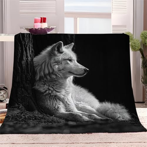 Flauschige Decke 180x200 cm tierischer Grauer Wolf Kuscheldecke Druck Fleecedecke Wohndecke Warm Sofaüberwurf Sofadecke Couchdecke Tagesdecke für Bett & Sofa