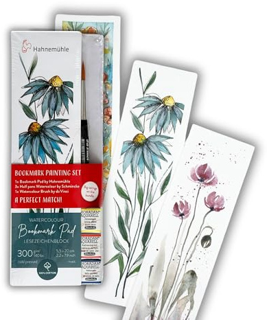 Hahnemühle Bookmark Painting Set, Aquarellmalset für Einsteiger, Lesezeichenblock, drei Farben und ein Aquarellpinsel