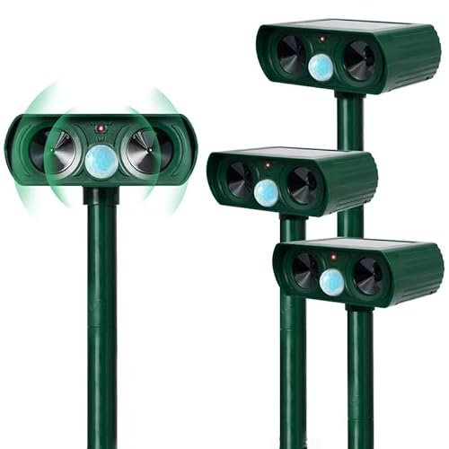 Solar Tiervertreiber, 4 Pack Ultraschall Tiervertreiber Outdoor, Tiervertreiber Geräte Abwehr Eichhörnchen, Waschbär, Stinktier, Fuchs, Hirsch, Wasserdicht mit Bewegungsmelder (Grün)
