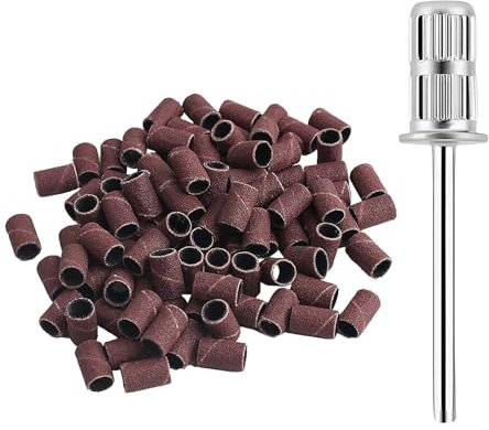 Sanding Bands For Nail Drill with 100pcs 180grit Small Mandrel Nail Drill Bits Heads Replacement Nail Care Tools Set for Electric Nail Drill Manicure Art Polish Acrylic Gel Nails