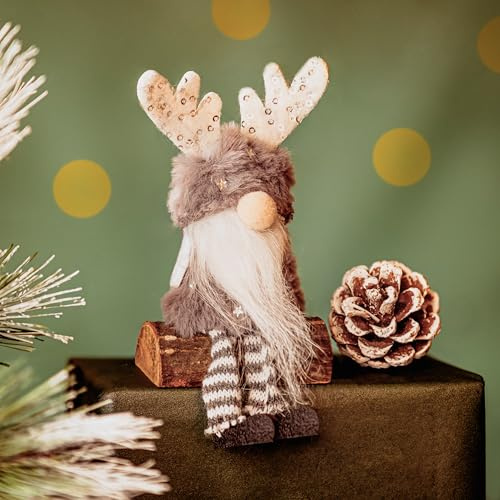Marco Paul Weihnachtsdekoration, 16 cm, sitzend, silberfarben, glitzernd, pelziger Stoff, weicher Plüsch, festlich, Innendekoration, nordische Weihnachtsdekoration, Winterfigur, Heimdekorationen