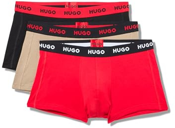 HUGO Men's 3 Pack Stretch Cotton Trunk, Dark Black/Bright Red/Fall Rock Beige, L (Pack of 3)