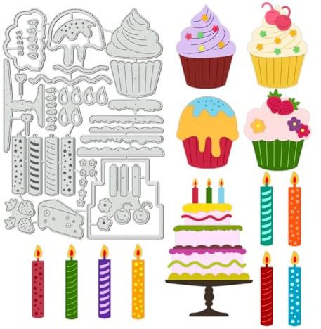 BENECREAT Birthday Cupcake Cutting Dies, Cakes Candles Die Cuts Embossing Stencils for DIY Scrapbooking Photo Album Decorative Embossing Paper Card Christmas Thanksgiving Gifts