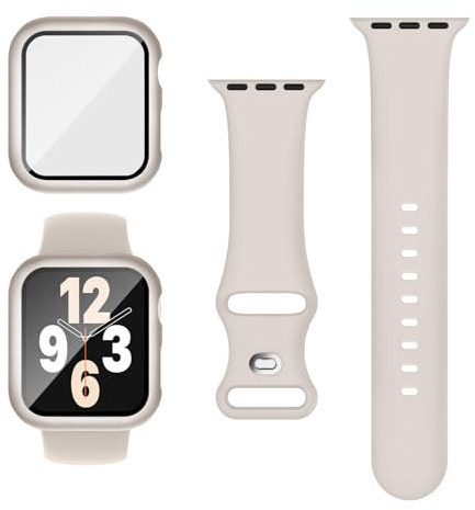 Raradev 3-in-1 per Cinturini Apple Watch 44mm con Custodia e Proteggi Schermo, Cinturino Sportivo in Silicone e Cover Protettiva con Vetro Temperato 9H per iWatch Serie 6/5/4/SE, Galassia