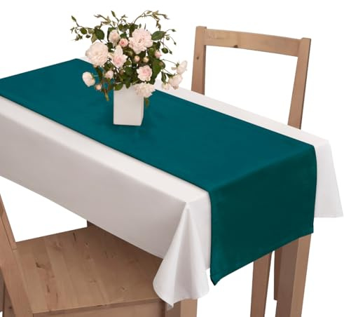 Voppi Velours Tischläufer Rocca Tischdeko 180cm türkis klassisch Uni Tischdecke glatt für Küche Wohnzimmer Restaurant