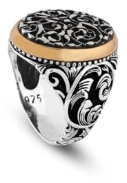 Jewellery Pit - Handgefertigter Siegelring für Männer - Ottoman Style Sterling Silber Pinky Ring, Vintage Verlobungsring mit individueller Gravur (61)