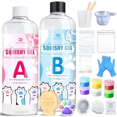 Taba Squishy Kit - 1,000g Silicone Liquide pour Squishy Maker, Silicone Ultra Doux à Séchage Rapide, Kit Complet pour Faire des Squishy, Moulage Patte de Chat, Anti-Stress, Cadeau Décompression