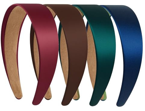 Ptrin Haarreifen Damen Mädchen,4 Stück Satin-StirnbäNder,4cm Breite,Modisches,Make Up Haarreif,Rutschfestes Retro-Haarband,für Party und DIY Haarschmuck(Marineblau, Dunkelgrün, Dunkelbraun, Weinrot)