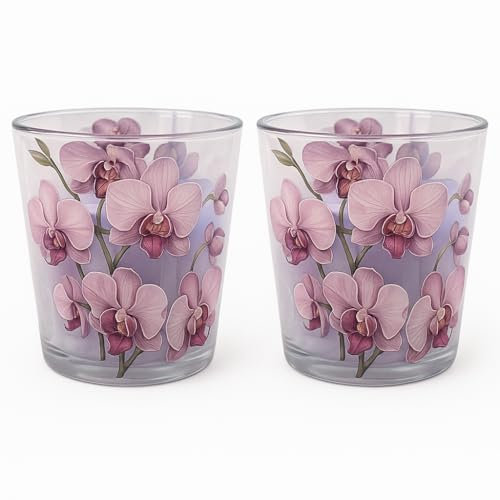 2er Set Duftkerzen, Aromakerzen, Kerzen im Glas, Blumenkerzen, Sommerkerzen, Gartenkerzen, Orchideenkerze, ORCHID PHALAENOPSIS, 115g, Freesie, Pfingstrose & Orchidee, Brenndauer 30h, Ø 9cm.
