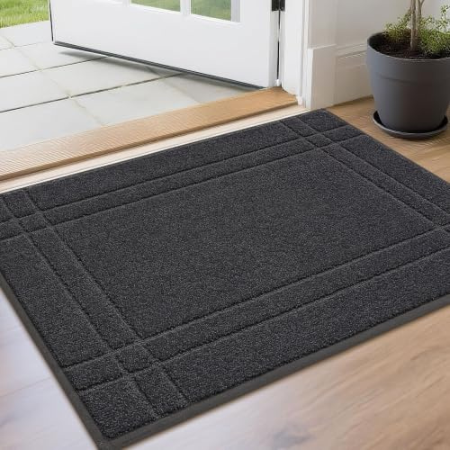 JSEI Indoor Doormat, Dirt Trapper Washable Door Mat, 60 x 90 cm Dark Grey | Super Absorbent, Non-Slip TPR Backing, Low Profile, Pet-Friendly for Muddy Shoes and Paws