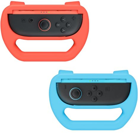 DLseego Volantes para Controlador Switch 2, 2PCS Joy-C Auto Racing Mango Volante Compatible con Switch 2,Rojo+Azul